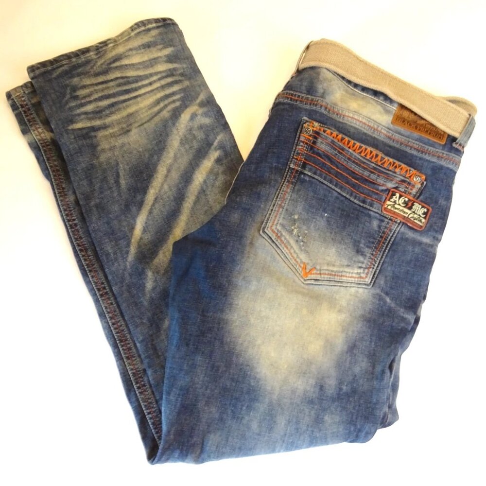 Affliction Jeans ACE Motor Club Distressed Blue Size 40